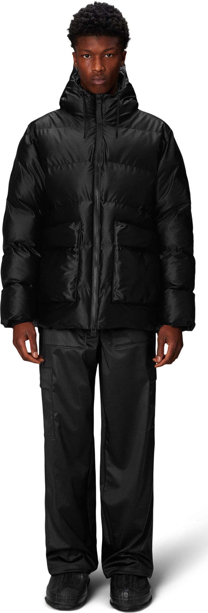 Rains Unisex Alta Puffer Cargo Jacket W3T3 Black Grain Rains