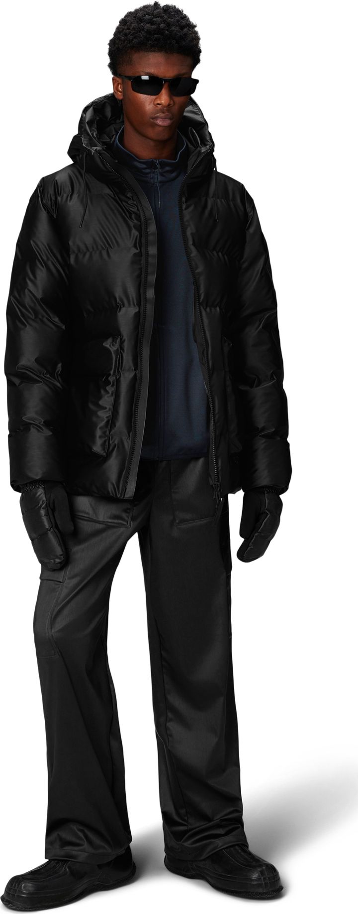 Rains Unisex Alta Puffer Cargo Jacket W3T3 Black Grain Rains