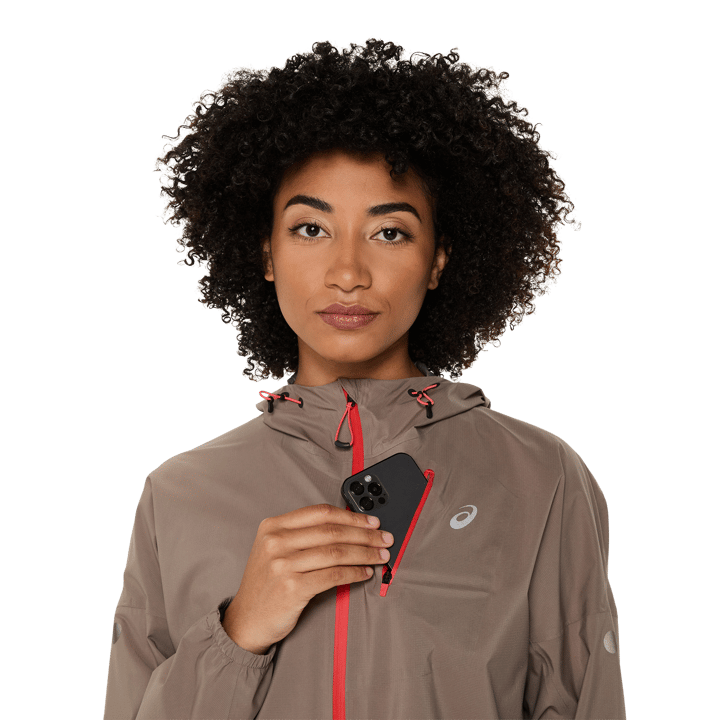 Asics Wms Fujitrail Elite Waterproof Jacket Taupe Grey Asics