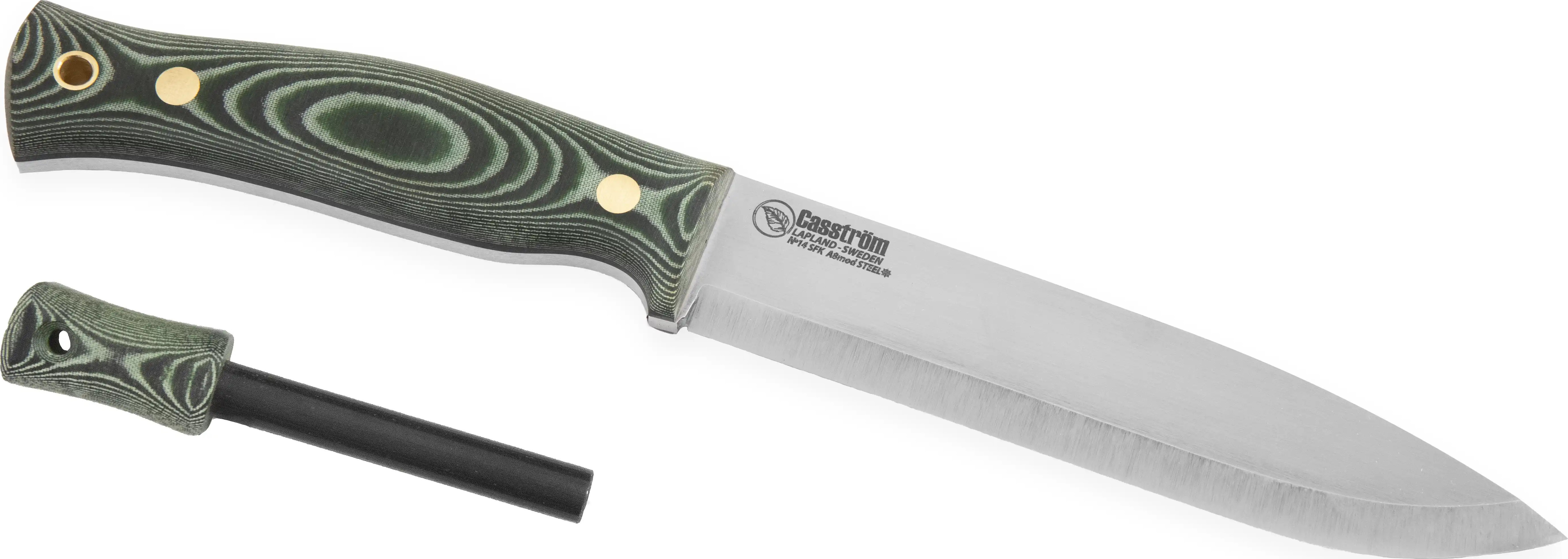 Casström No.14 Swedish Forest Knife with Fire Steel Green Micarta