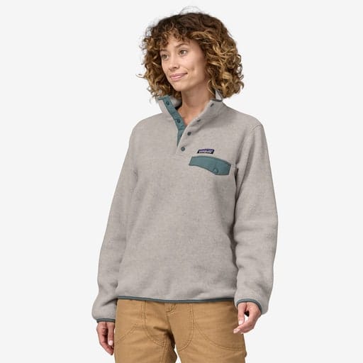 Patagonia Women's Lightweight Synchilla Snap-T Fleece Pullover Oatmeal Heather W/Nouveau Green Patagonia