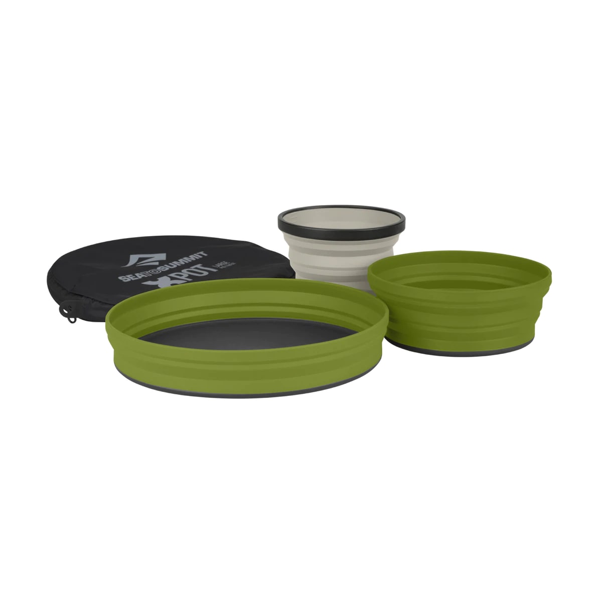 Sea To Summit X-Set3 3 Pc Black Pouch/Olive Plate/Olive Bowl/Sand Mug