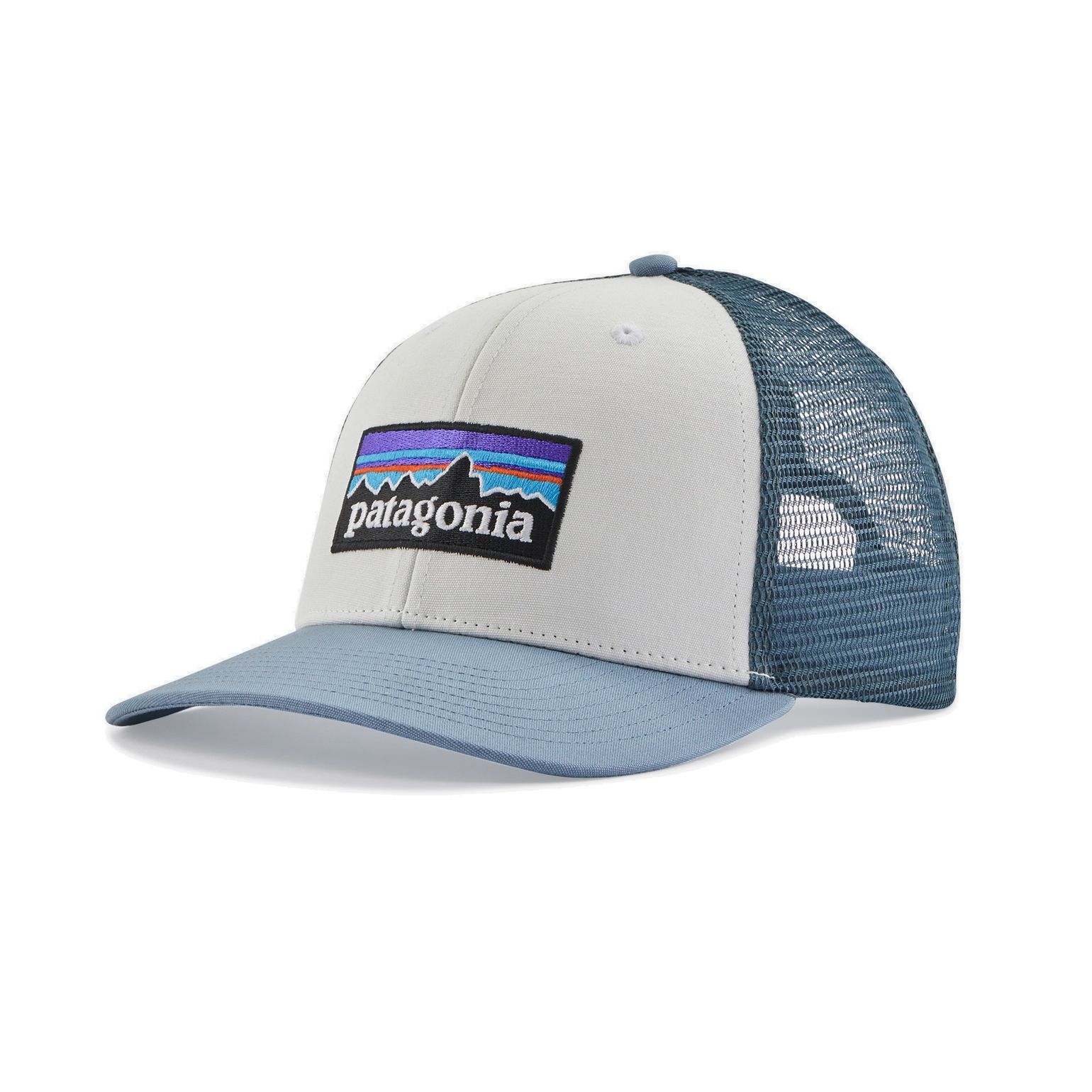 Patagonia P-6 Logo Trucker Hat White W/Light Plume Grey