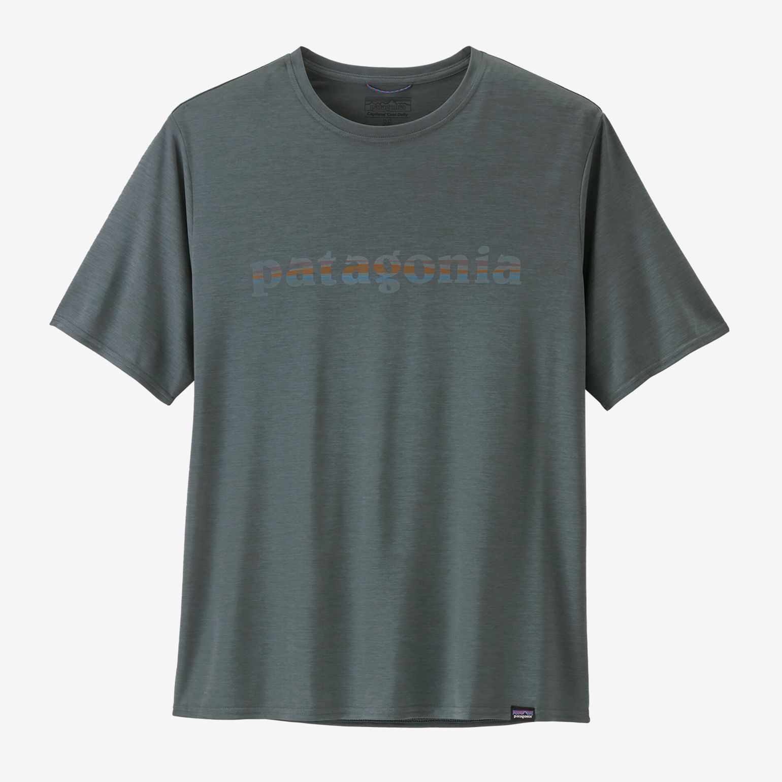 Patagonia M's Cap Cool Daily Graphic Shirt '73 Text Logo: Nouveau Green X-Dye