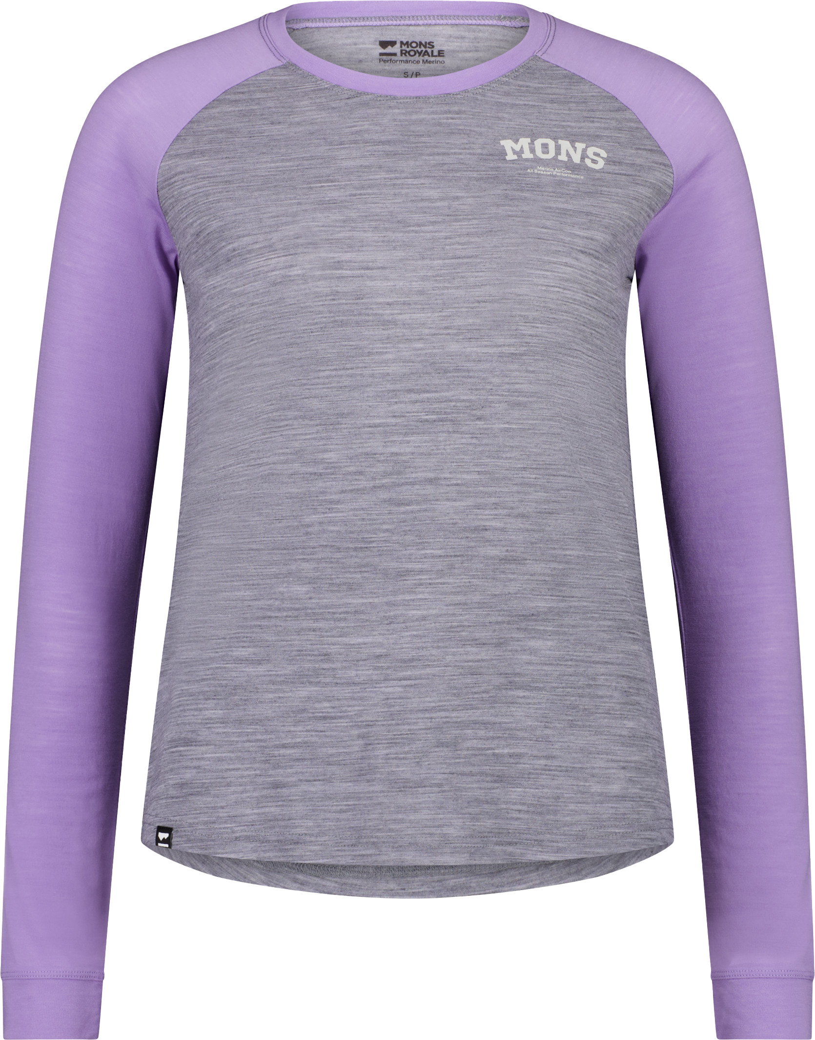 Mons Royale Women’s Icon Raglan Grey Heather/lupin