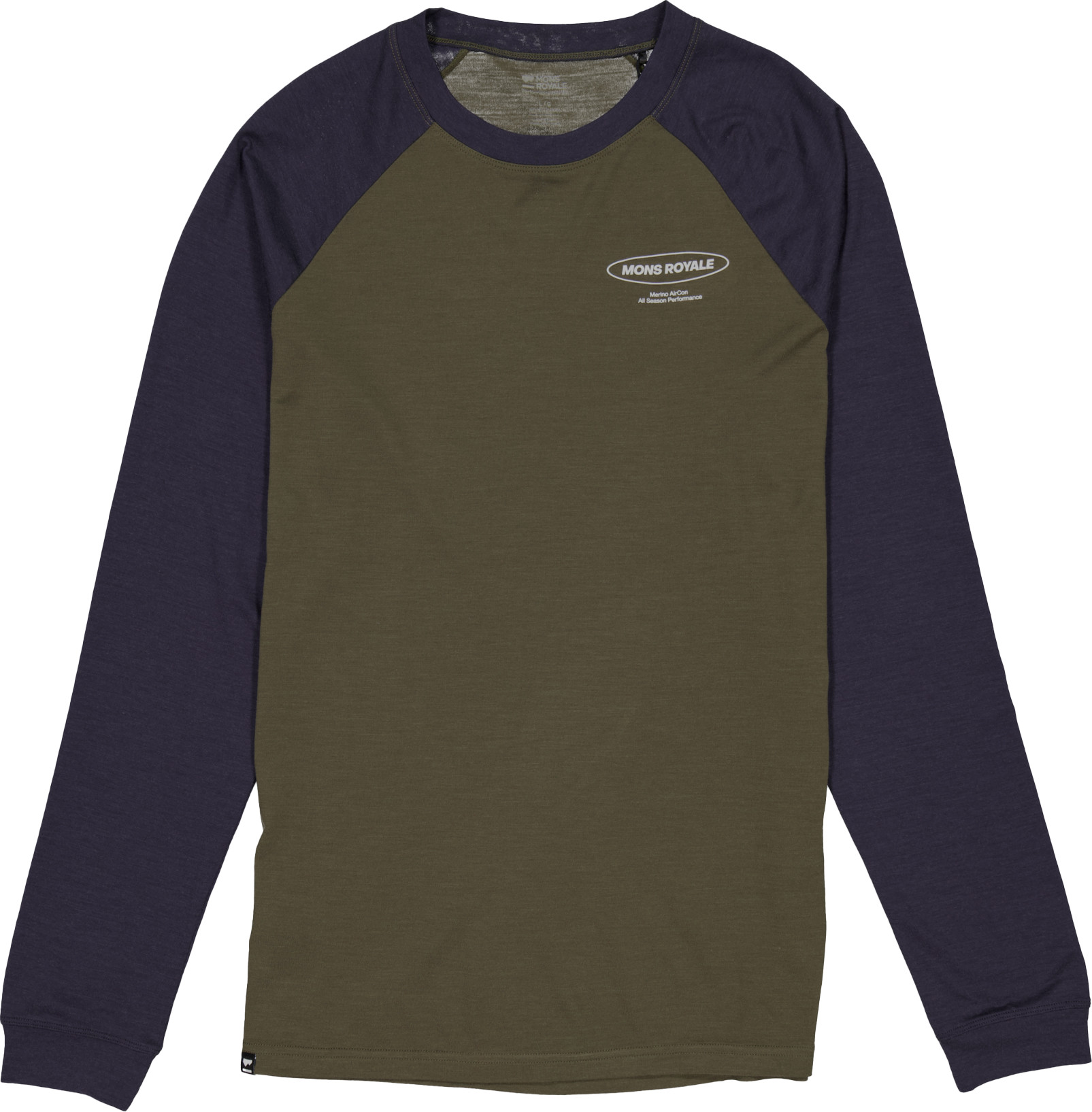 Mons Royale Men’s Icon Merino Raglan Long Sleeve Dark Olive/9 Iron