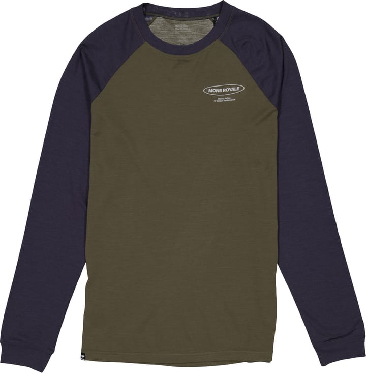 Mons Royale Men's Icon Merino Raglan Long Sleeve Dark Olive/9 Iron Mons Royale