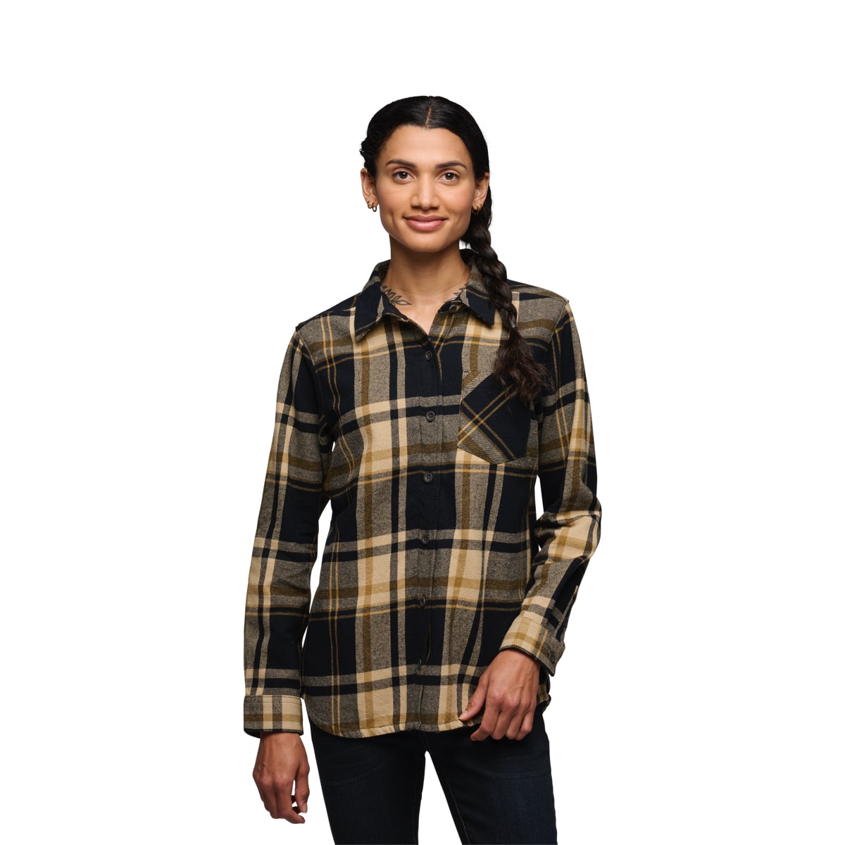 Black Diamond Women’s Project Flannel Shirt Khaki-Black Plaid