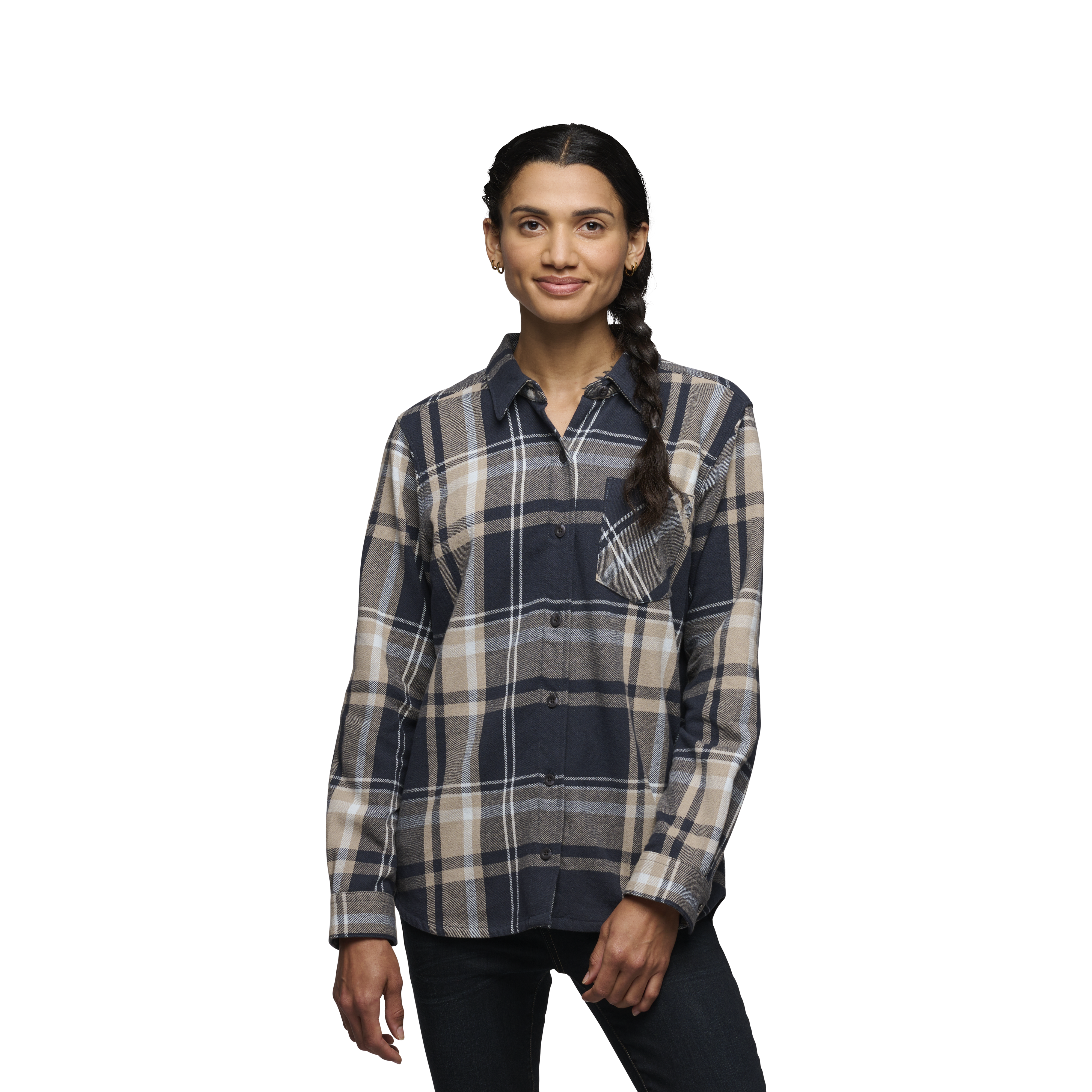 Black Diamond Women’s Project Flannel Shirt Charcoal-Moonstone Plaid