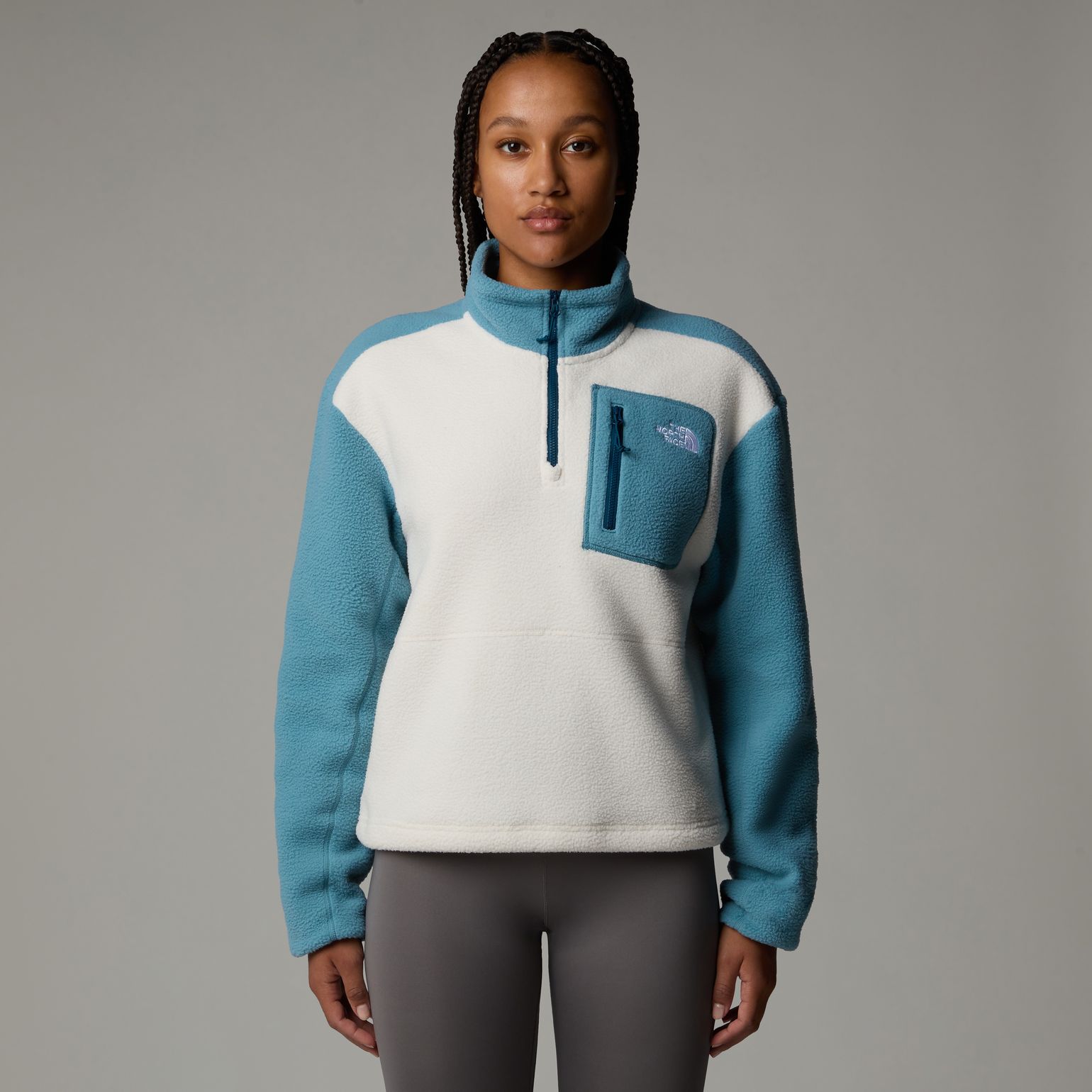 The North Face Women's Yumiori 1/4 Zip Fleece Jacket Algae Blue/White Dune/Midnight Petrol