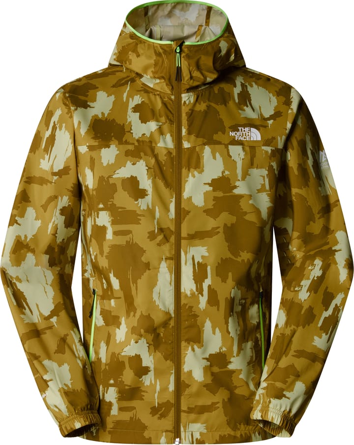 The North Face Men's Mountain Athletics Printed Hooded Wind Jacket Amber Green Painted Mountains Print The North Face