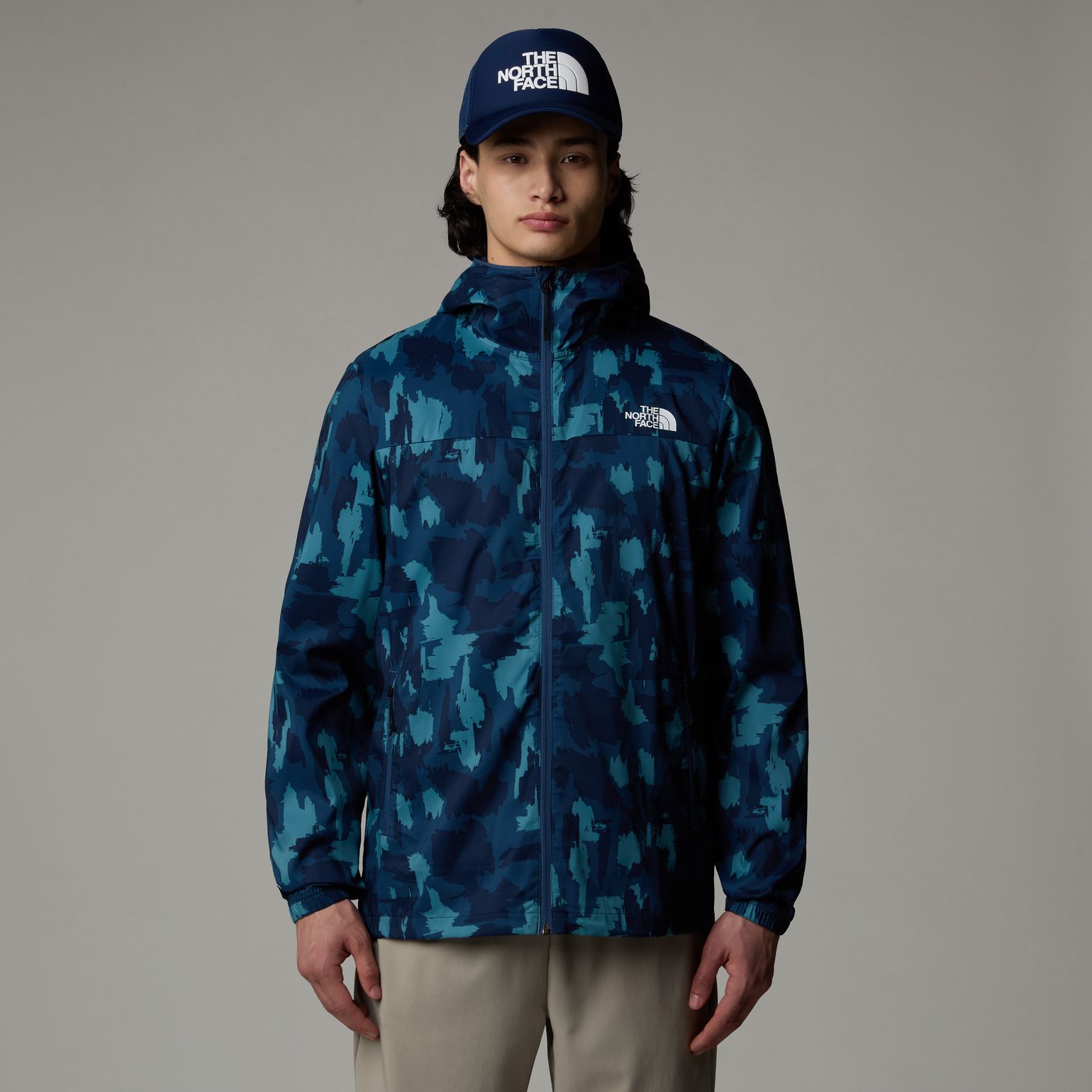 The North Face Men's Mountain Athletics Printed Hooded Wind Jacket Summit Navy Painted Mountains Print