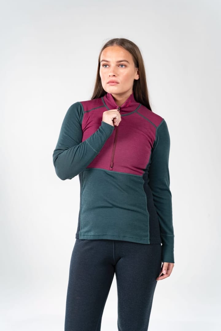 Devold Women's Lauparen Merino 190 Zip Neck Beetroot/Woods/Ink Devold