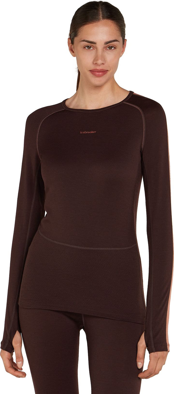 Icebreaker Women's Zoneknit 260 Longsleeve Crewe Bittersweet/Cedar Wood/Core Black Icebreaker