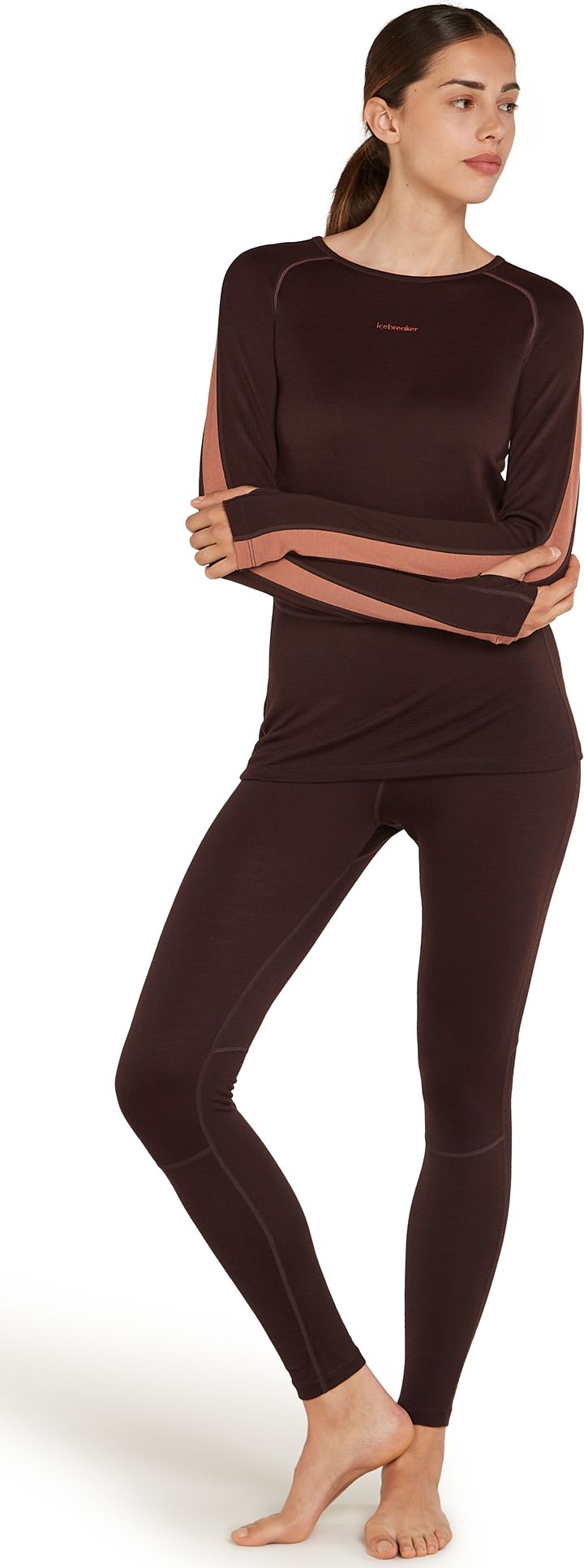 Icebreaker Women's Zoneknit 260 Longsleeve Crewe Bittersweet/Cedar Wood/Core Black Icebreaker