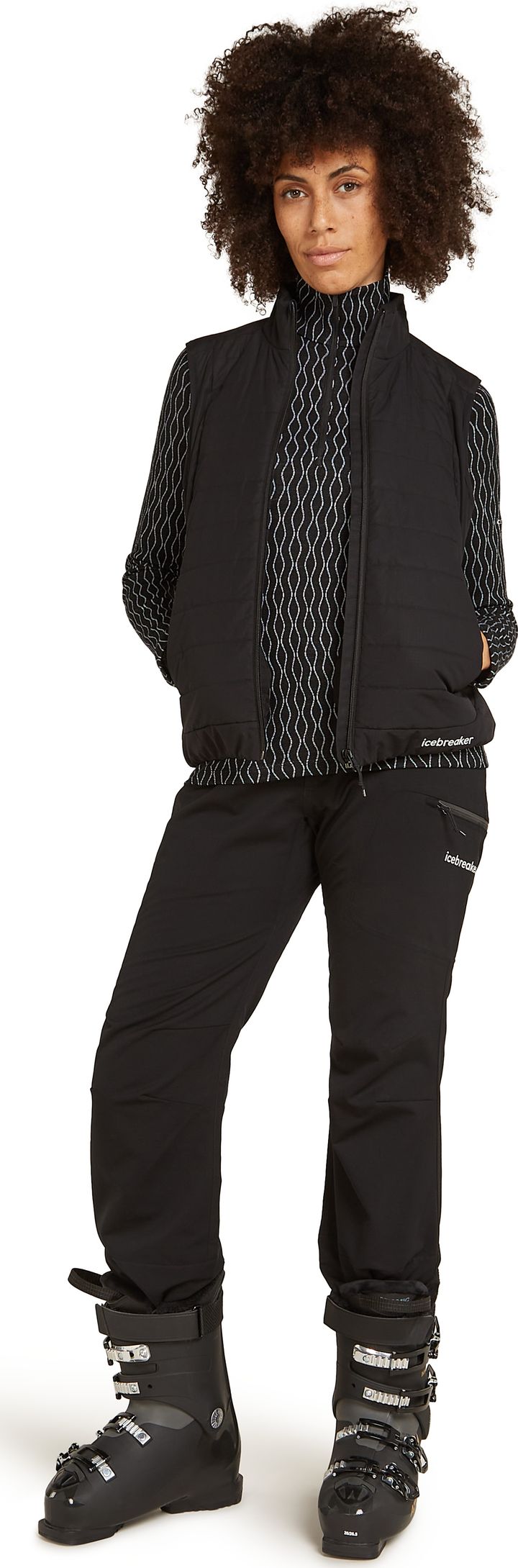 Icebreaker Women's Merino 260 Vertex Longsleeve Zip On-Piste Black/Snow Icebreaker