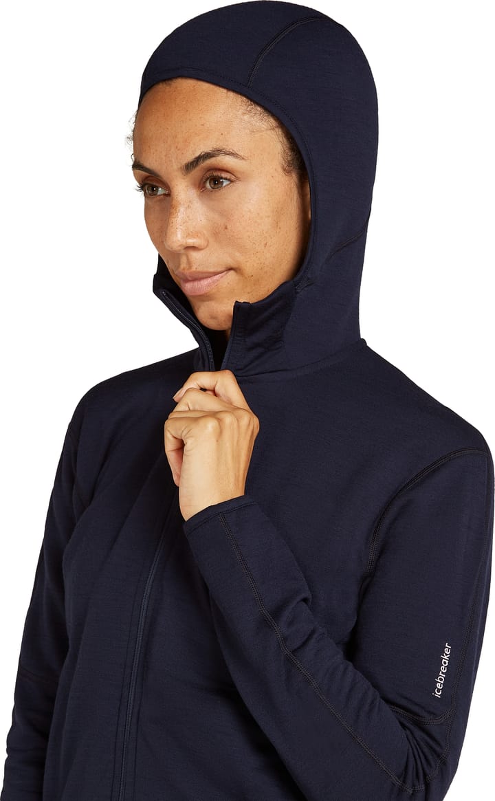 Icebreaker Women's Merino 360 Realfleece Elementary Longsleeve Zip Hood Midnight Navy Icebreaker