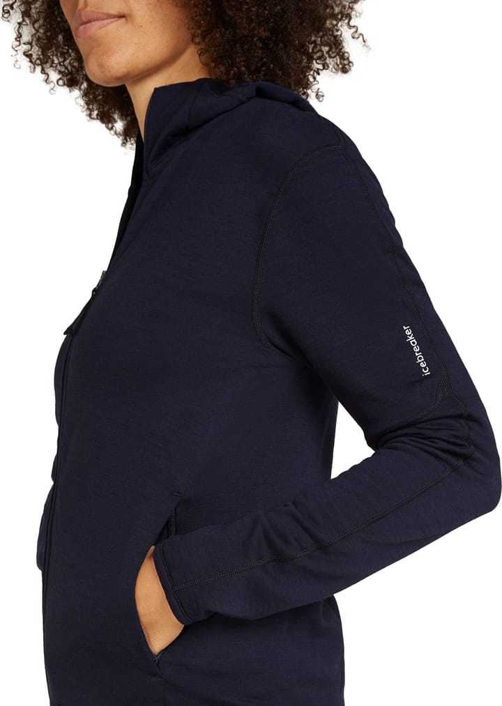 Icebreaker Women's Merino 360 Realfleece Elementary Longsleeve Zip Hood Midnight Navy Icebreaker