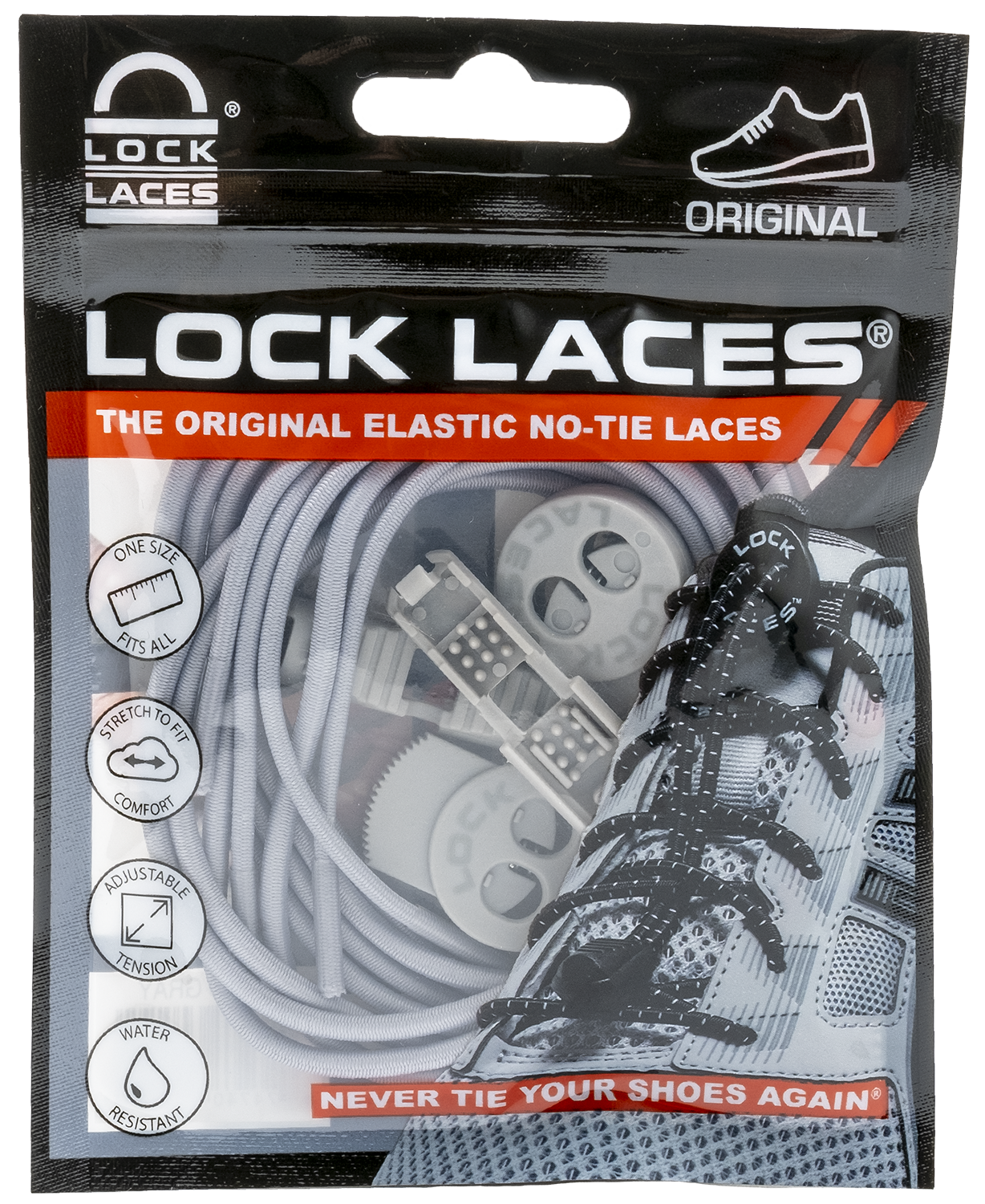 Lock Laces No Tie Shoelaces Solid Grey