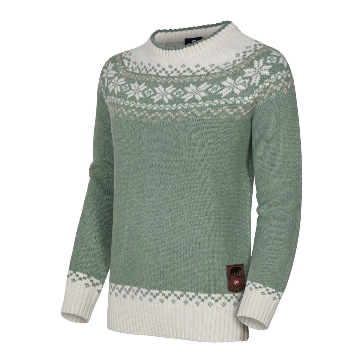 Gridarmor Women’s Snøkrystall Round Neck Ullgenser Green/White/Beige Gridarmor