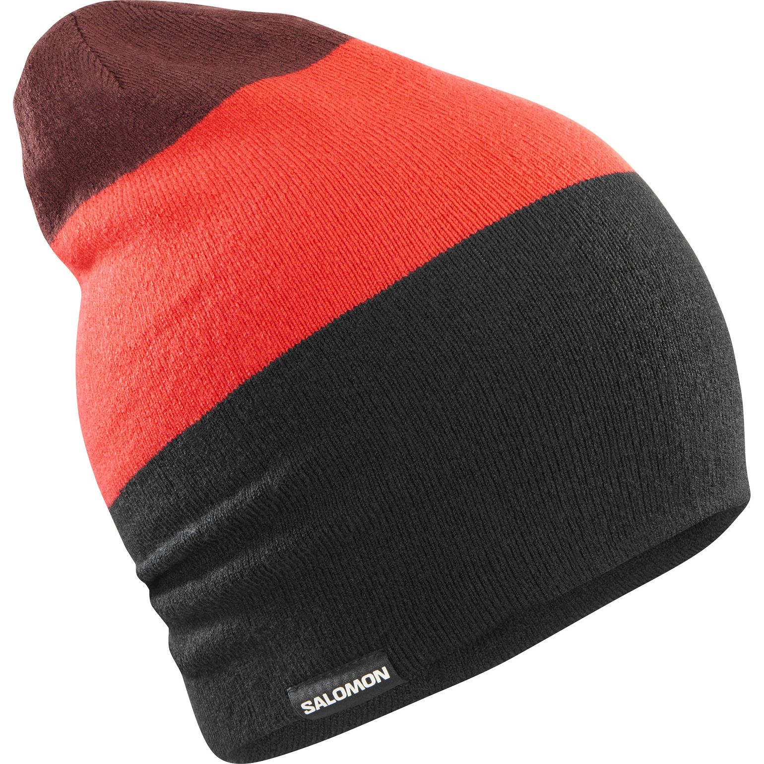 Salomon Flatspin Reversible Beanie Deep Black / Cherry Tomato / Rum Raisin