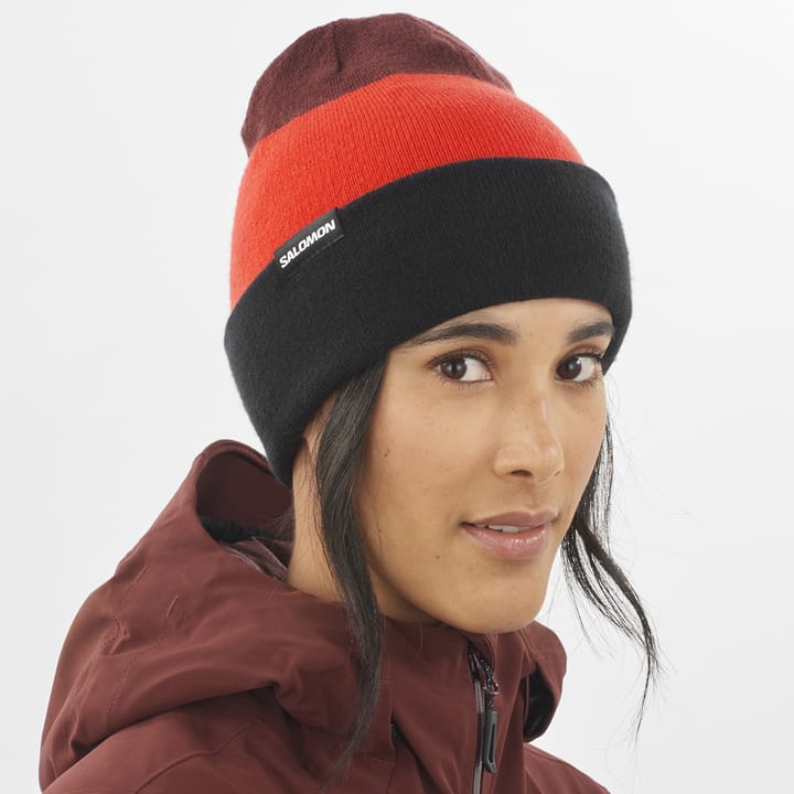 Salomon Flatspin Reversible Beanie Deep Black / Cherry Tomato / Rum Raisin Salomon