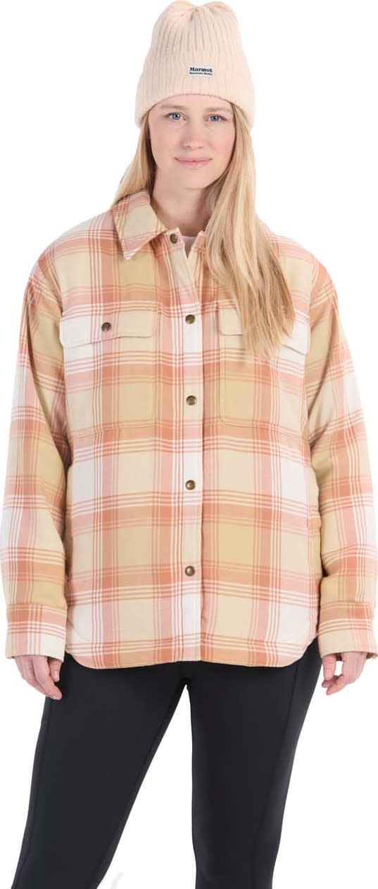 Marmot Women’s Ridgefield Sherpa Flannel Shirt Jacket  Light Oak/Papyrus