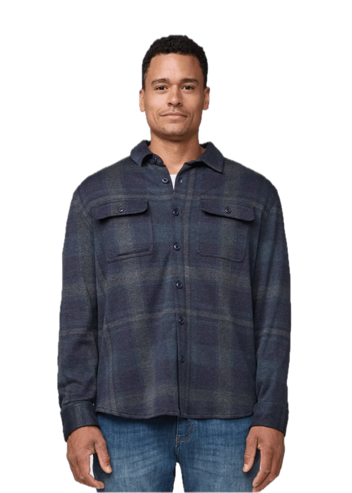 Duer Performance Flannel Button Down Heather Blue Plaid Duer