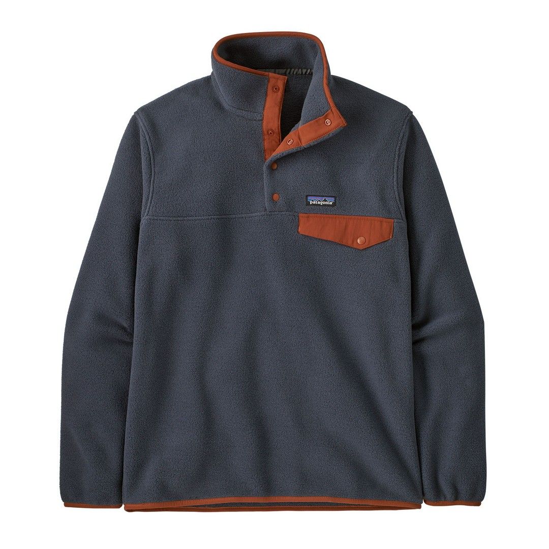 Patagonia Men's Lightweight Synchilla Snap-T Fleece Pullover Smolder Blue W/Burnished Red