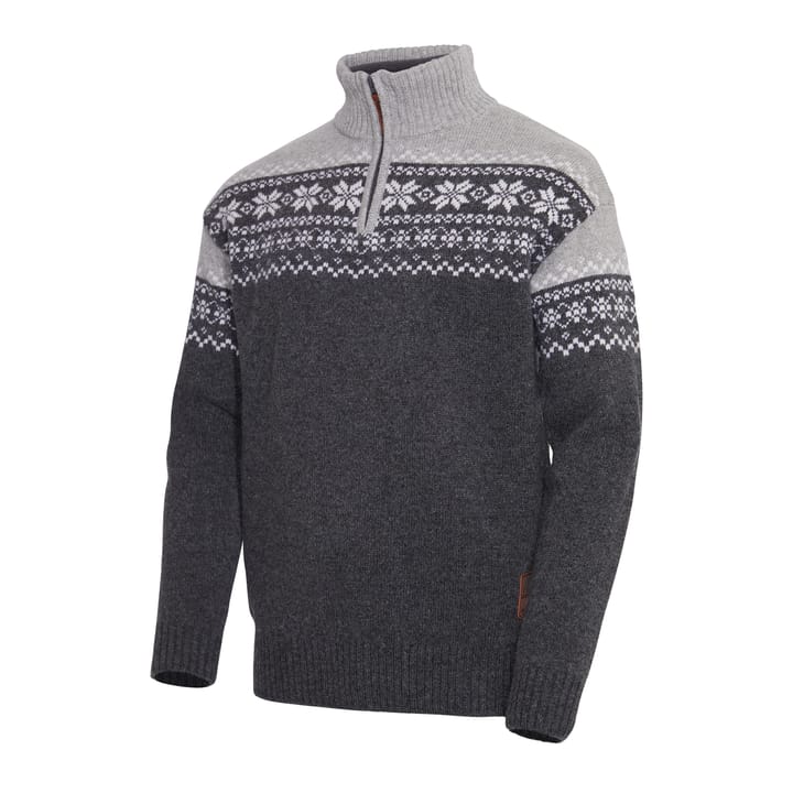 Gridarmor Men's Snøkrystall Half Zip Ullgenser Dark Grey/Light Grey/White Gridarmor