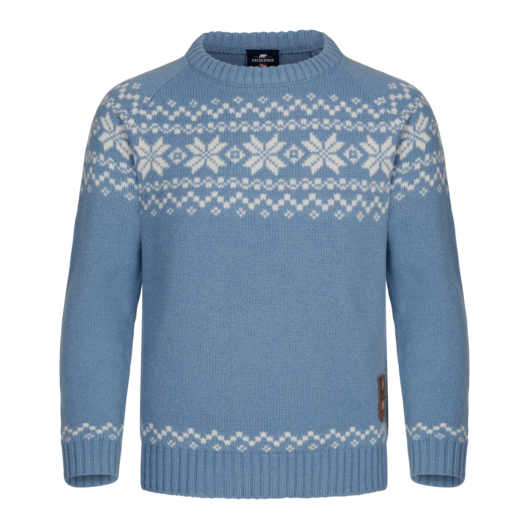 Gridarmor Kids’ Snøkrystall Round Neck Ullgenser Lt. Blue/White