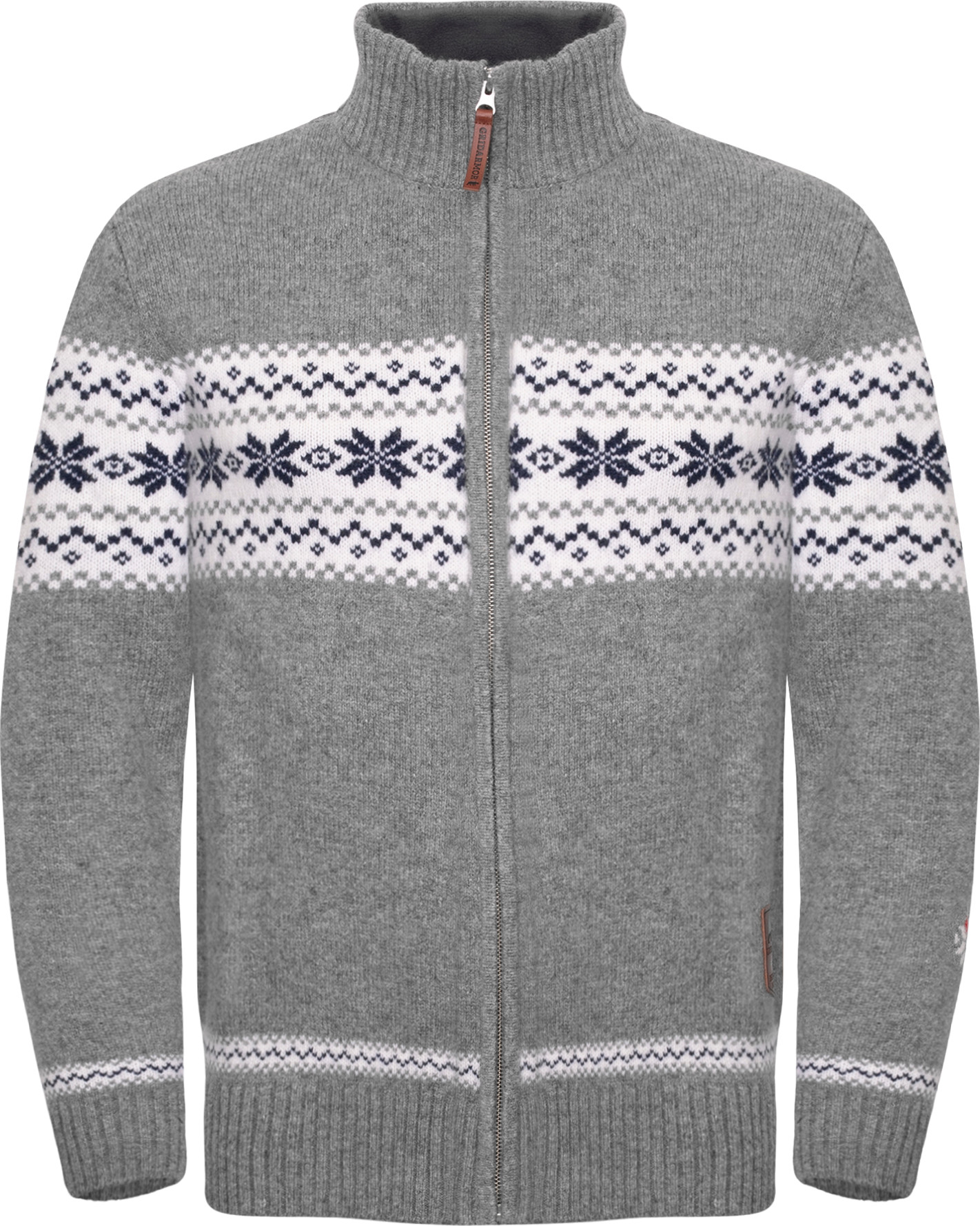 Gridarmor Men’s Snøstjerne Full Zip Ullgenser Mid Grey Melange