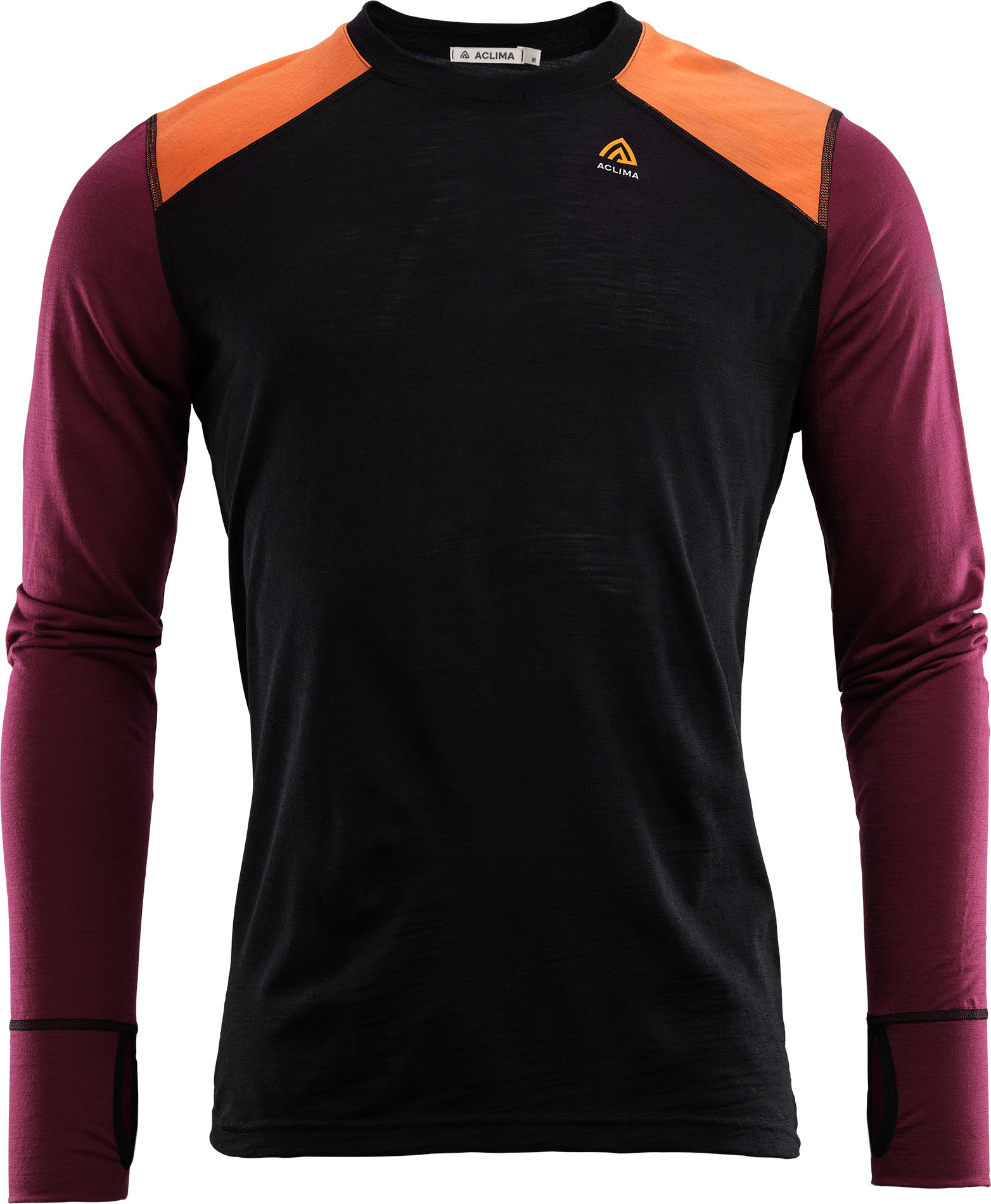 Aclima LightWool Reinforced Crew Neck Man Jet Black/Zinfandel/Orange Tiger