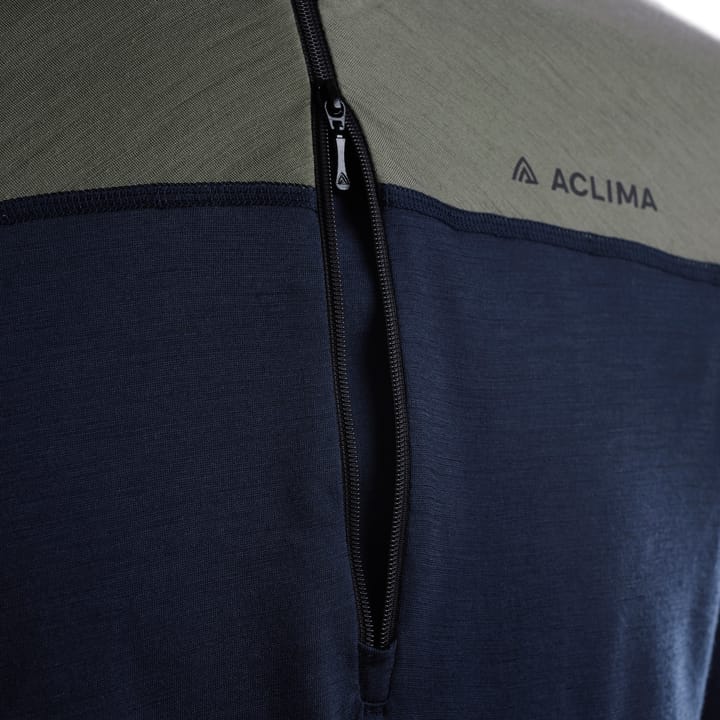 Aclima LightWool Reinforced Mockneck Man Navy Blazer/Ranger Green/Zinfandel Aclima