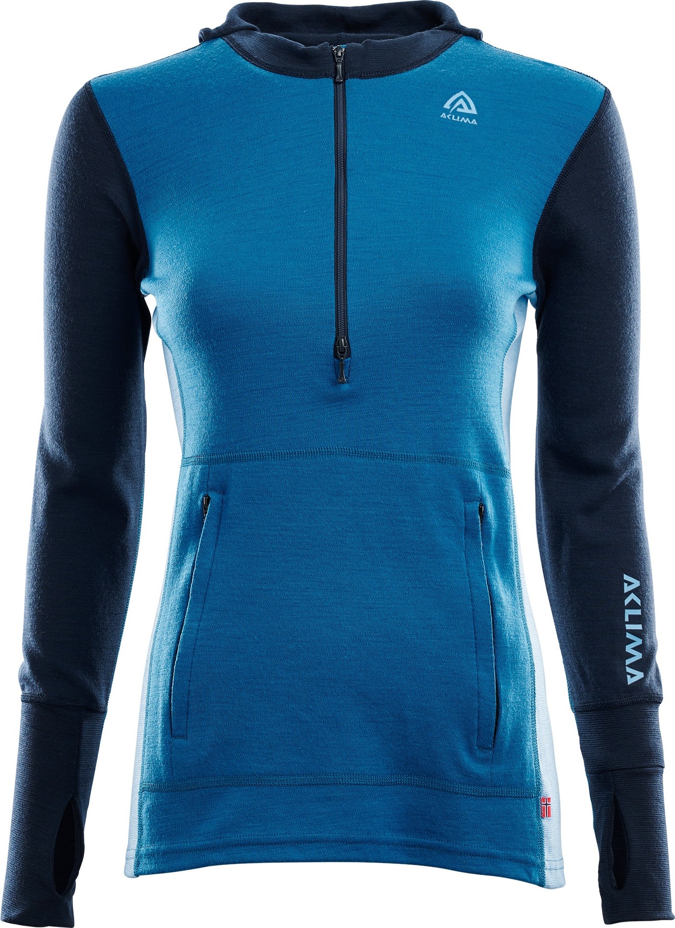 Aclima WarmWool Hoodsweater with Zip Woman Navy Blazer/Blue Sapphire/Azure Blue