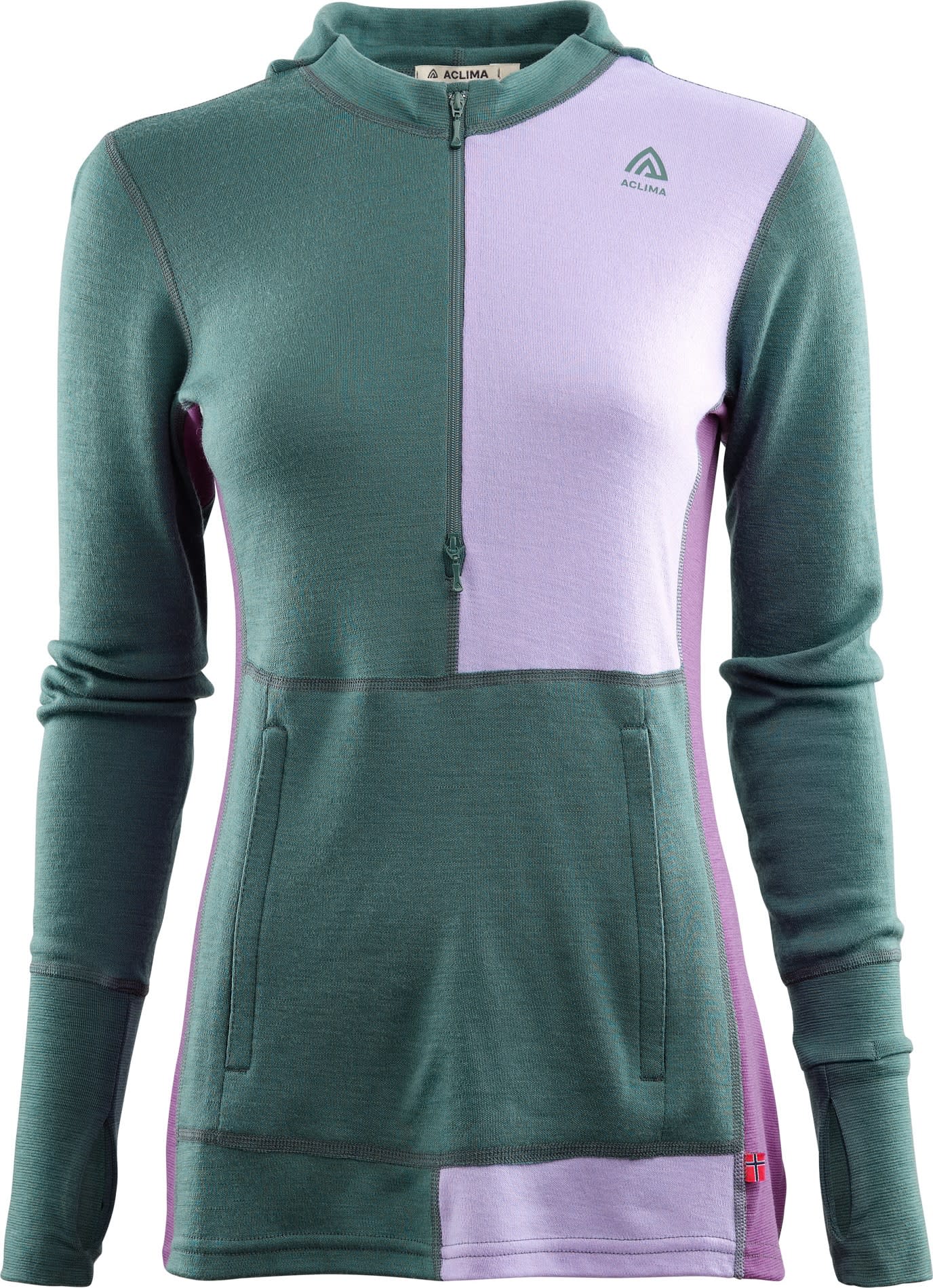 Aclima WarmWool Hoodsweater with Zip Woman North Atlantic/Purple Rose/Sunset Purple