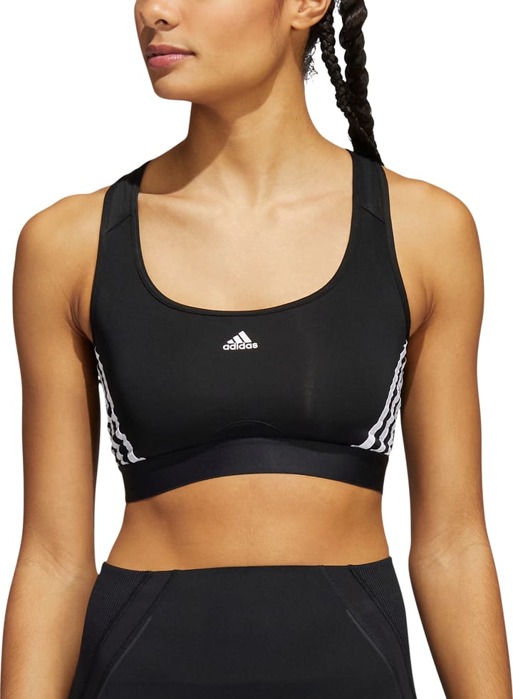 Adidas Women's ADIDAS Powerreact Training Medium-Support 3-Stripes Bra Black/White Adidas