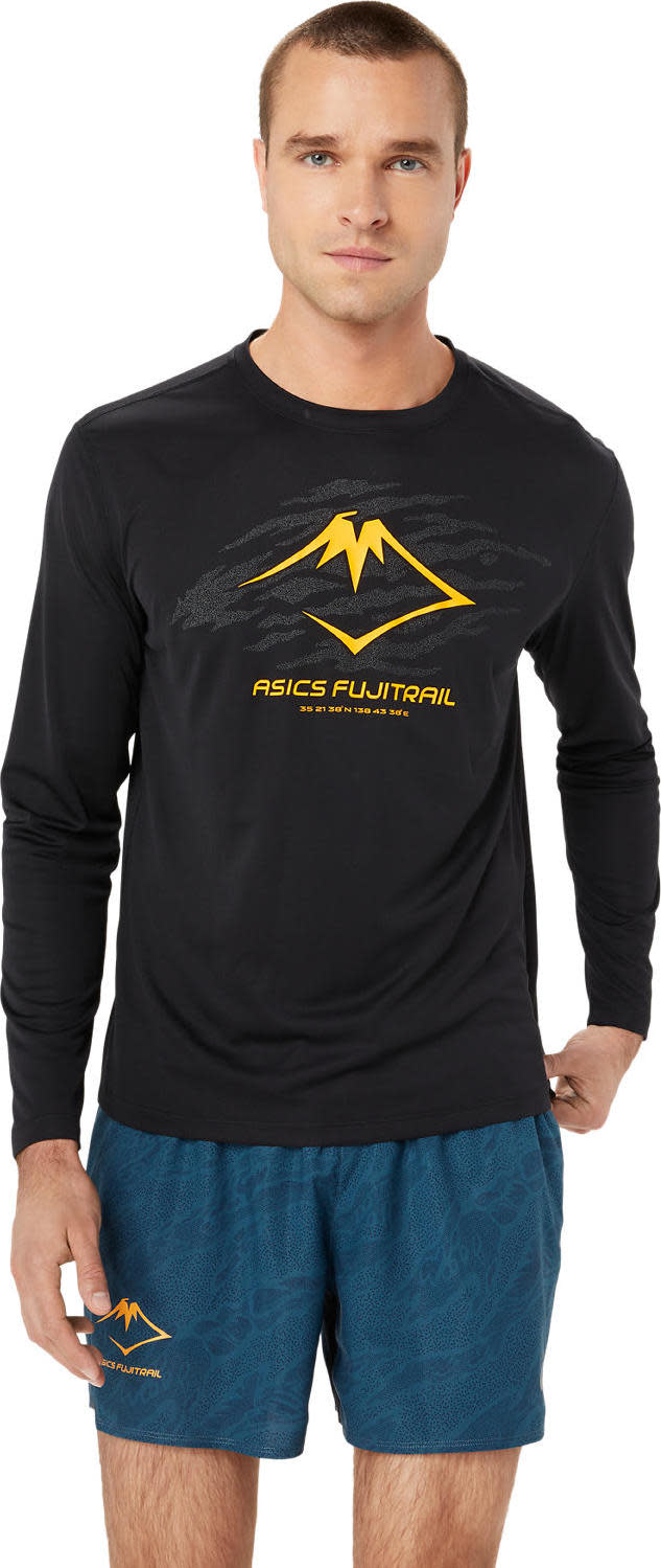 Asics Men’s Fujitrail Logo Ls Top Performance Black/Carbon/ Fellow Yellow