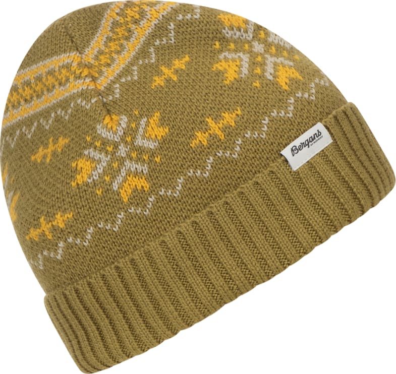 Bergans Youth Jacquard Beanie Olive Green/Light Golden Yellow