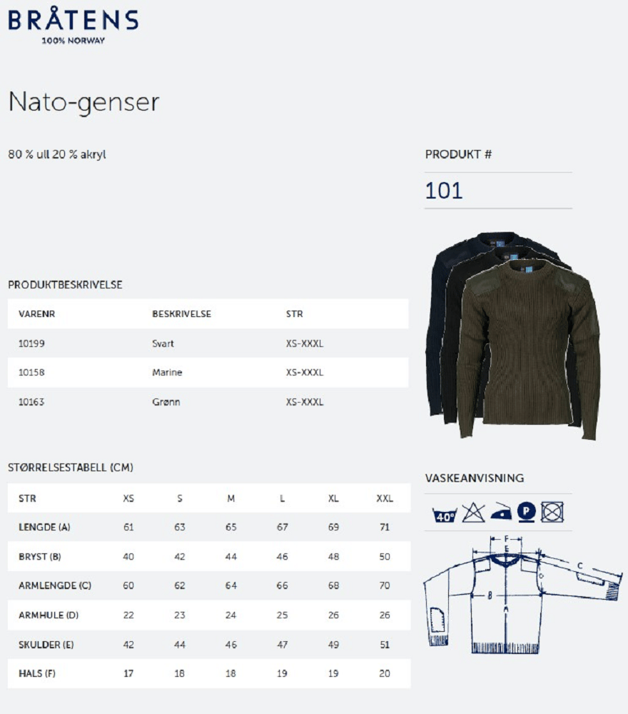 Bratens Bråtens Nato Genser Marine