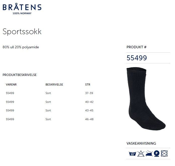 Bratens Bråtens Sportssokken Sort Bratens