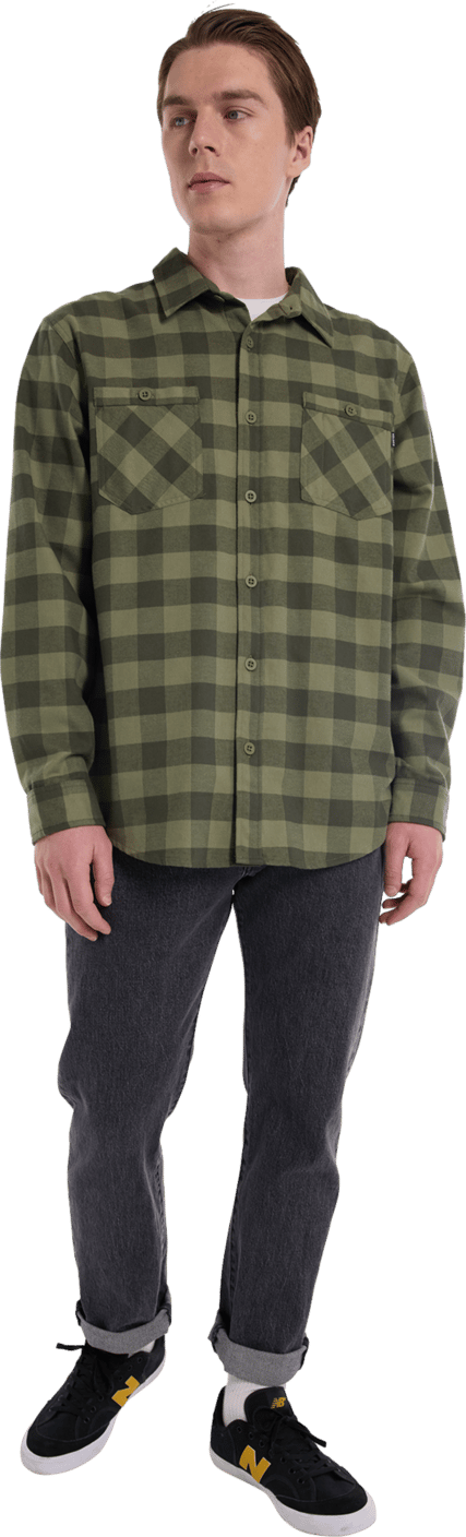 Burton Men's Favorite Long Sleeve Flannel Forest Moss Buffalo Plaid Burton