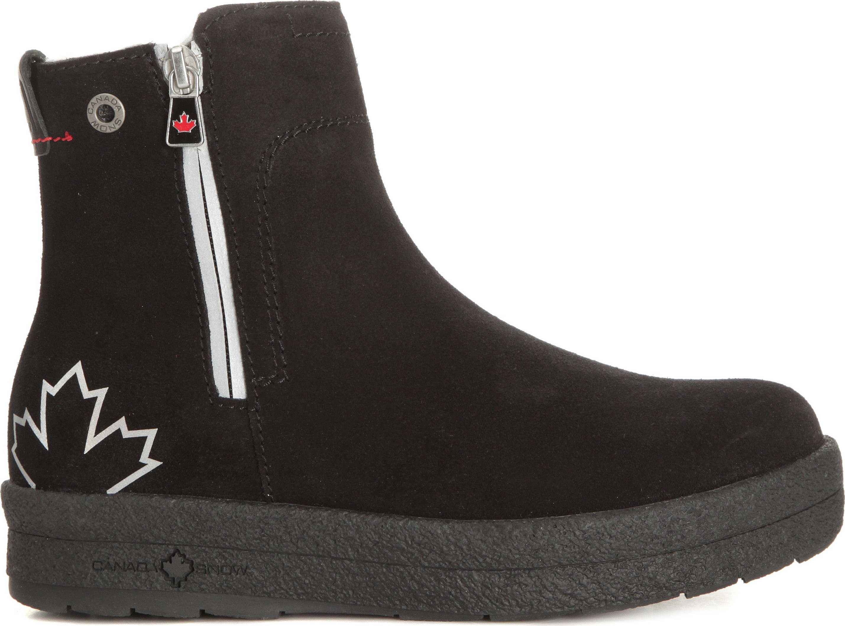 Canada Snow Women’s Mount Baker Suede Boots Reflective Zip Black