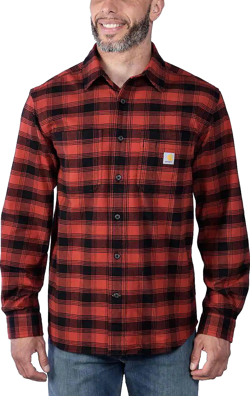 Carhartt Men’s Flannel Long Sleeve Plaid Shirt Red Ochre