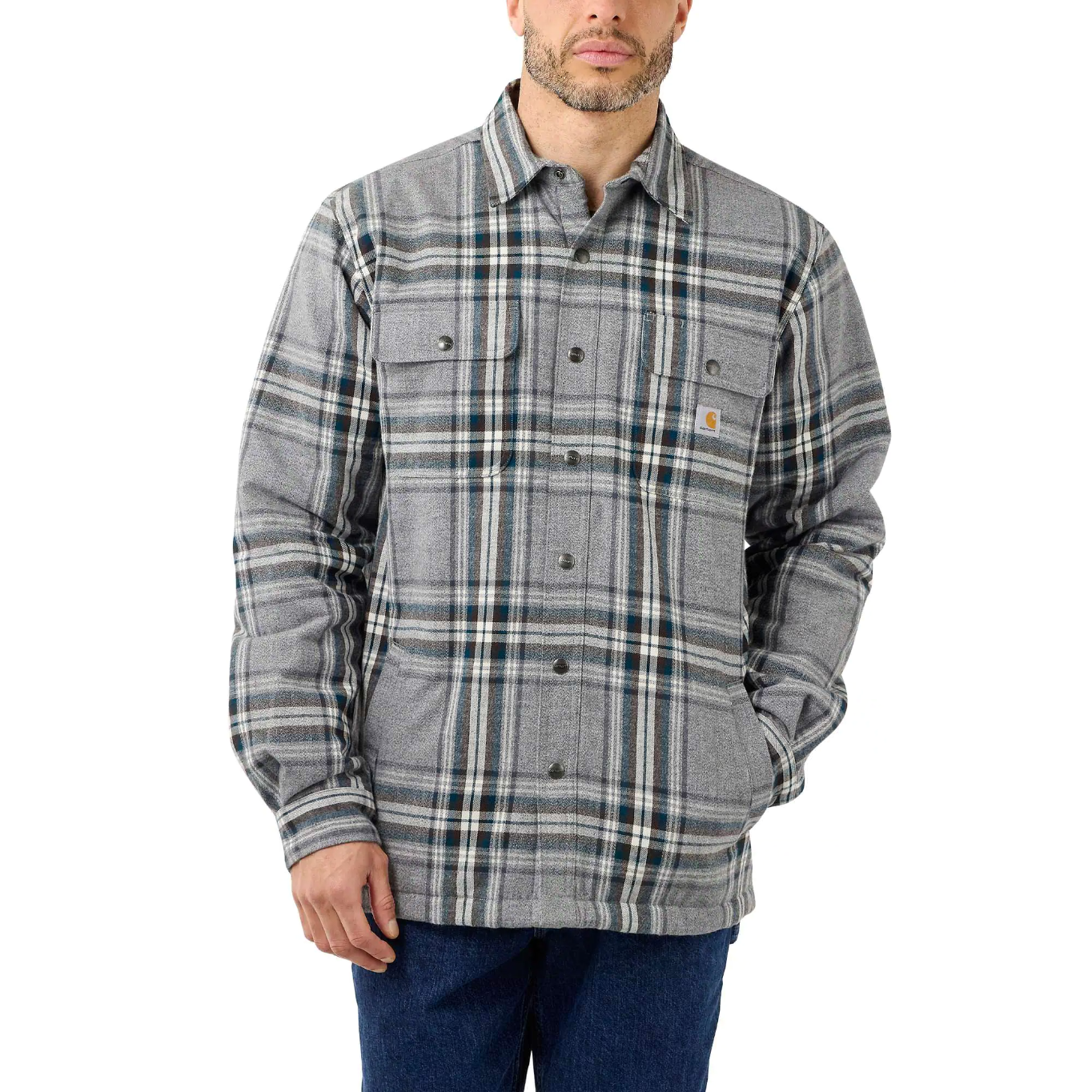 Carhartt Men’s Flannel Sherpa Lined Shirt Jacket Asphalt