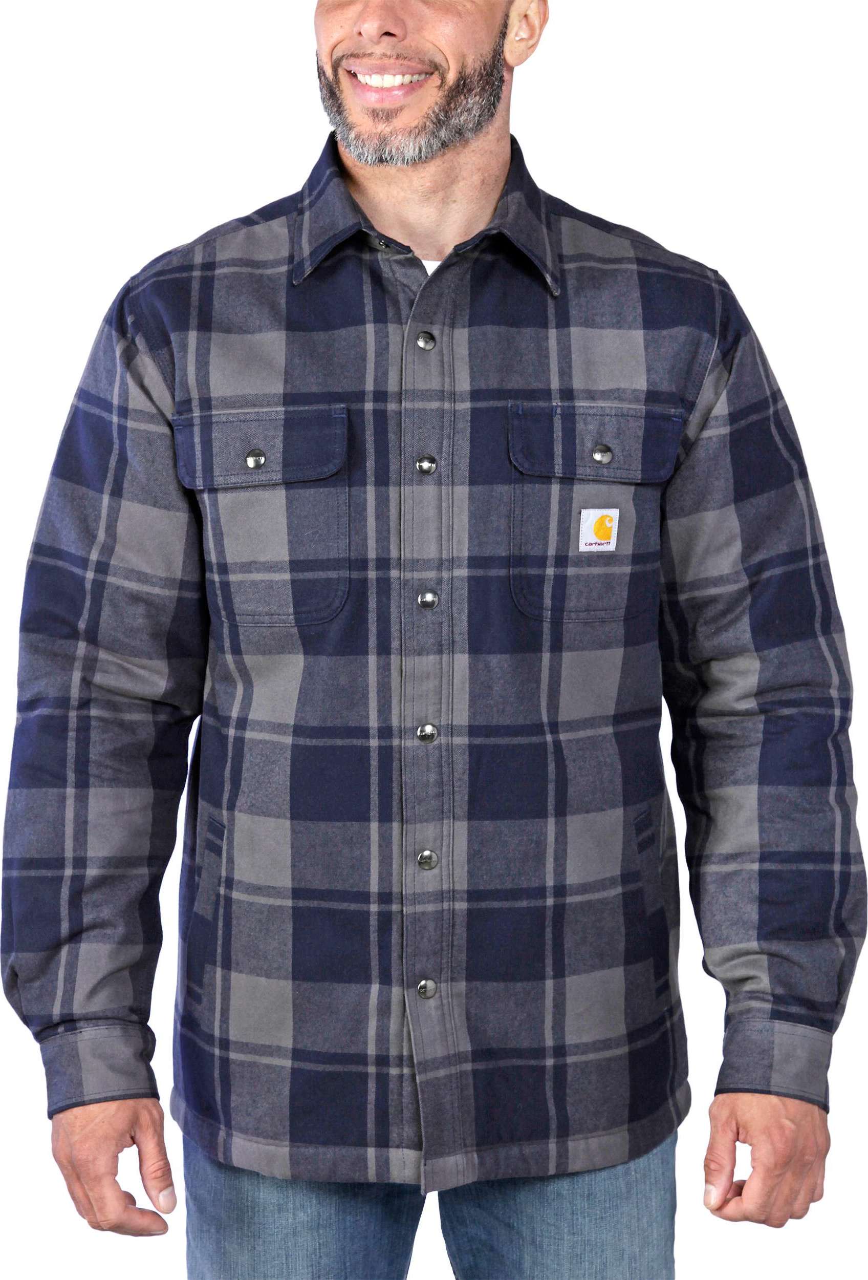 Carhartt Men’s Flannel Sherpa Lined Shirt Jacket Navy