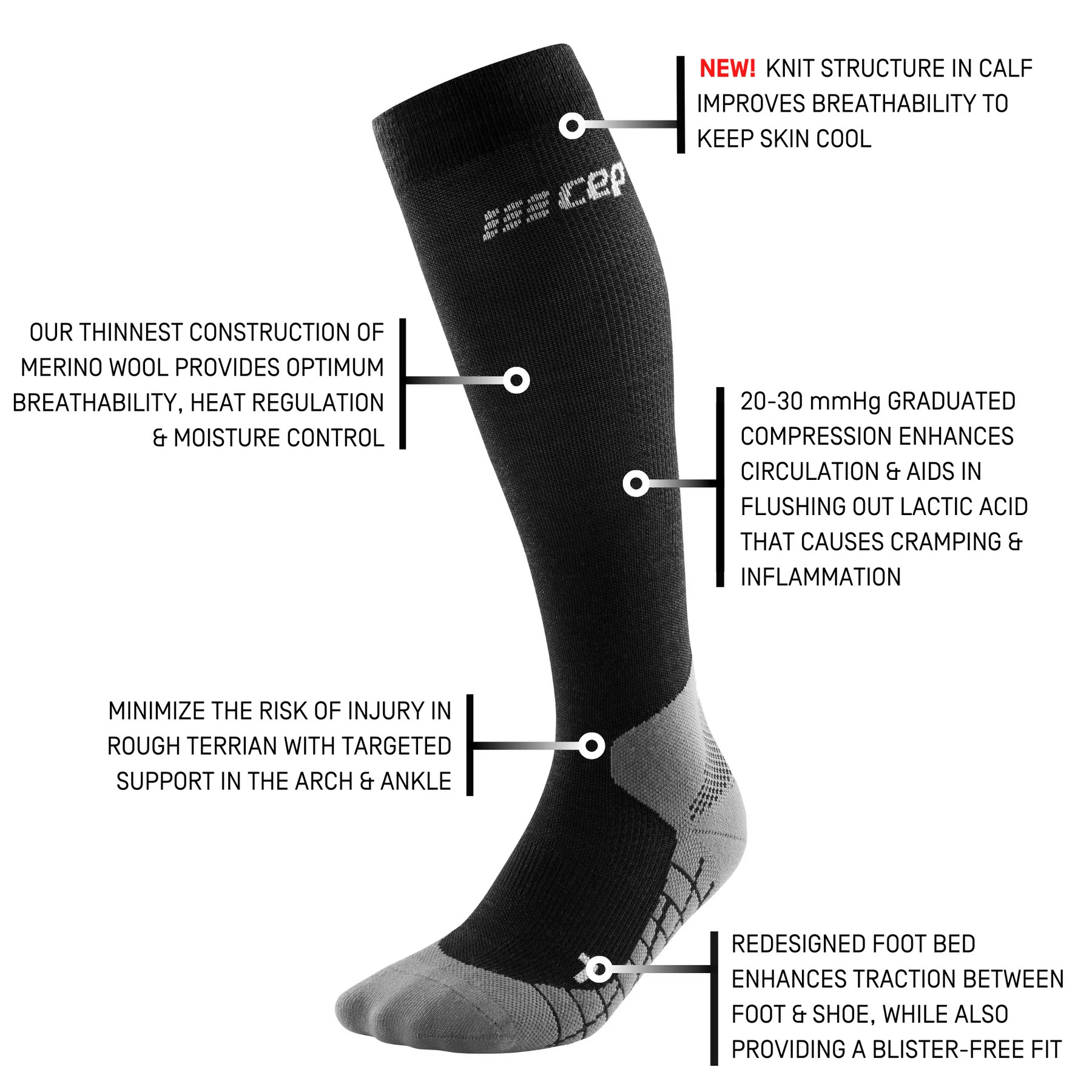 CEP Compression Tall Socks with Merino Wool, For Hiking, Stonegrey, Women