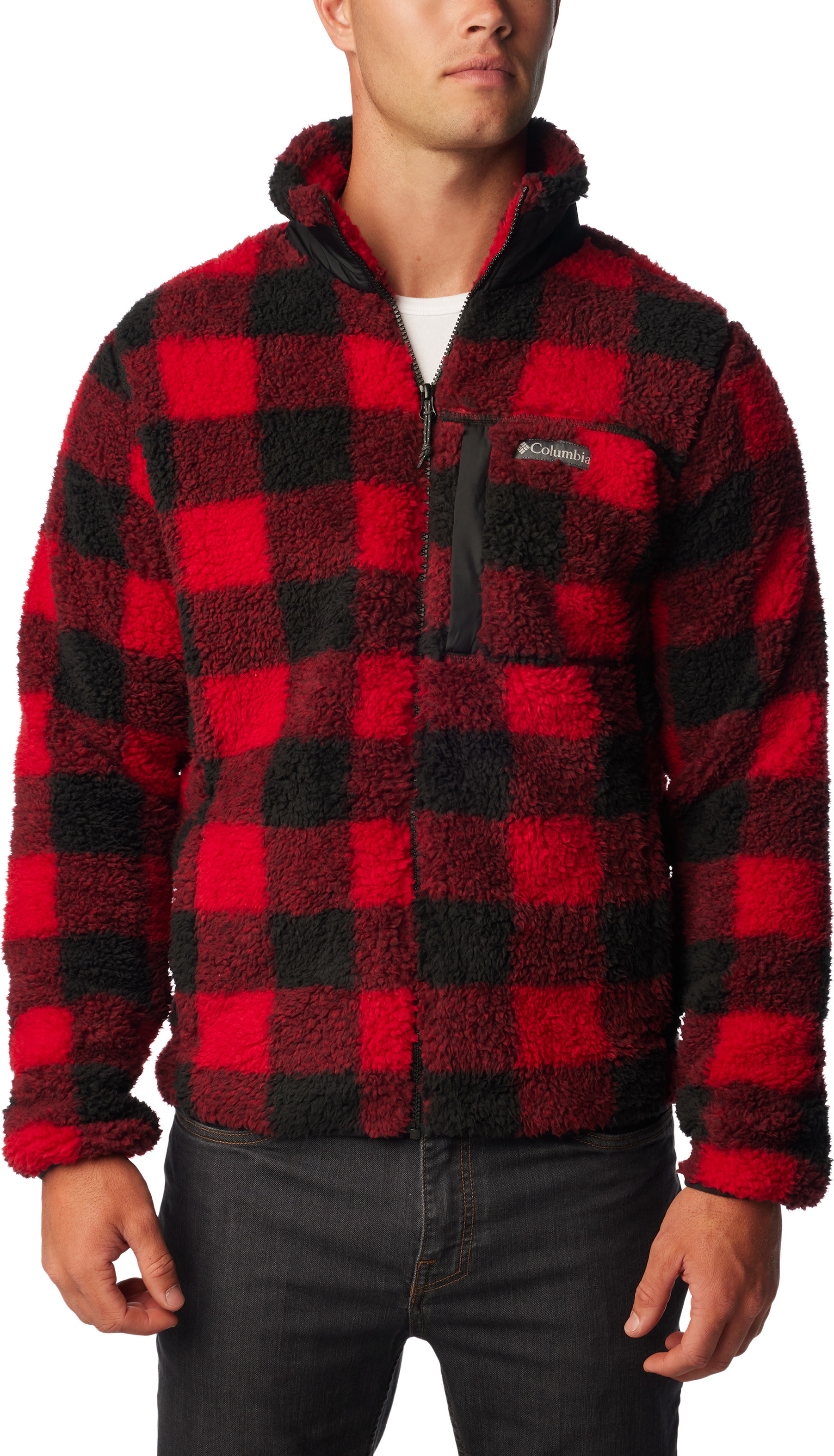 Columbia Men’s Winter Pass Print Fleece Full Zip Mountain Red Check Print