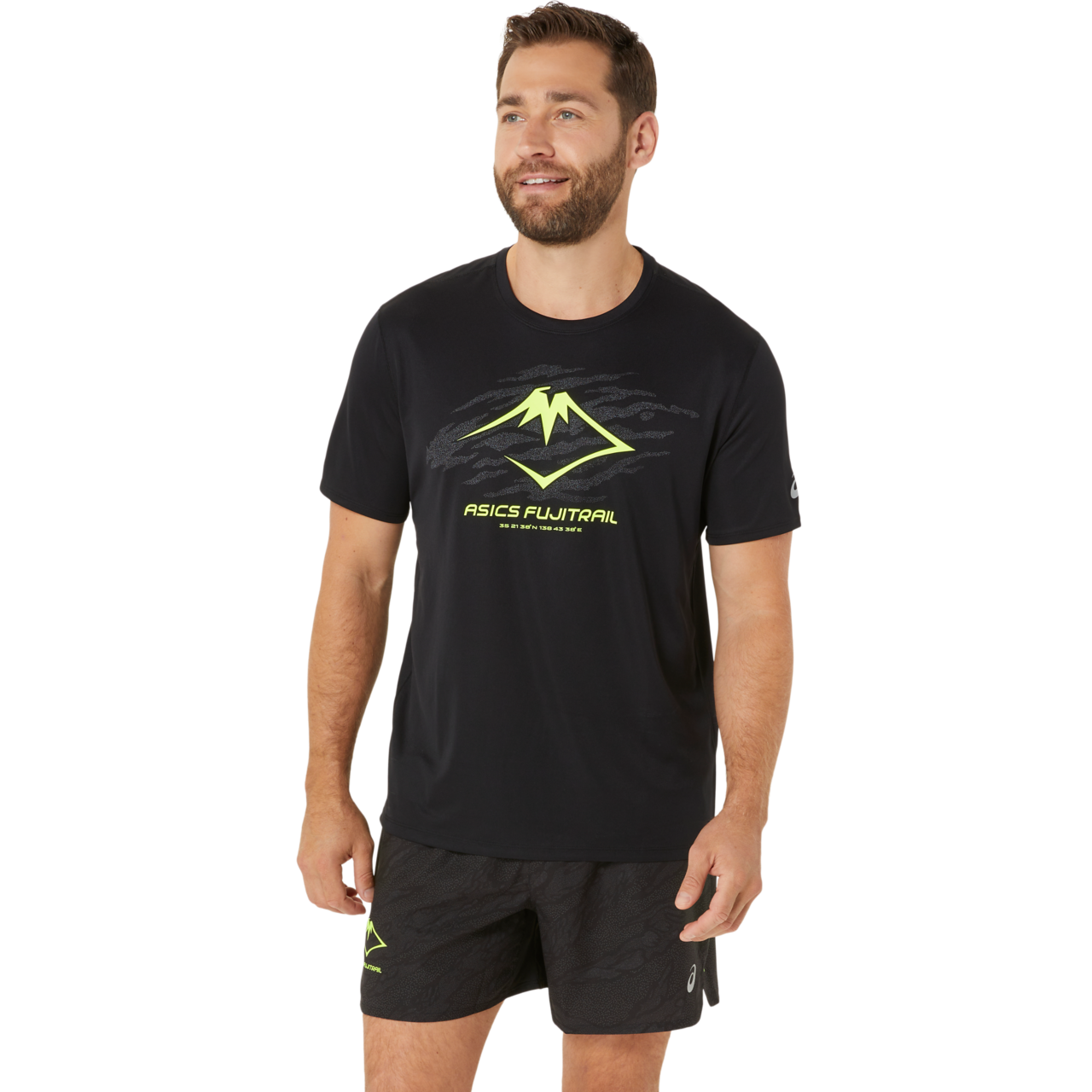 Asics Men’s Fujitrail Logo Short Sleeve Top P. Black/Graphic Grey/Safety Yellow