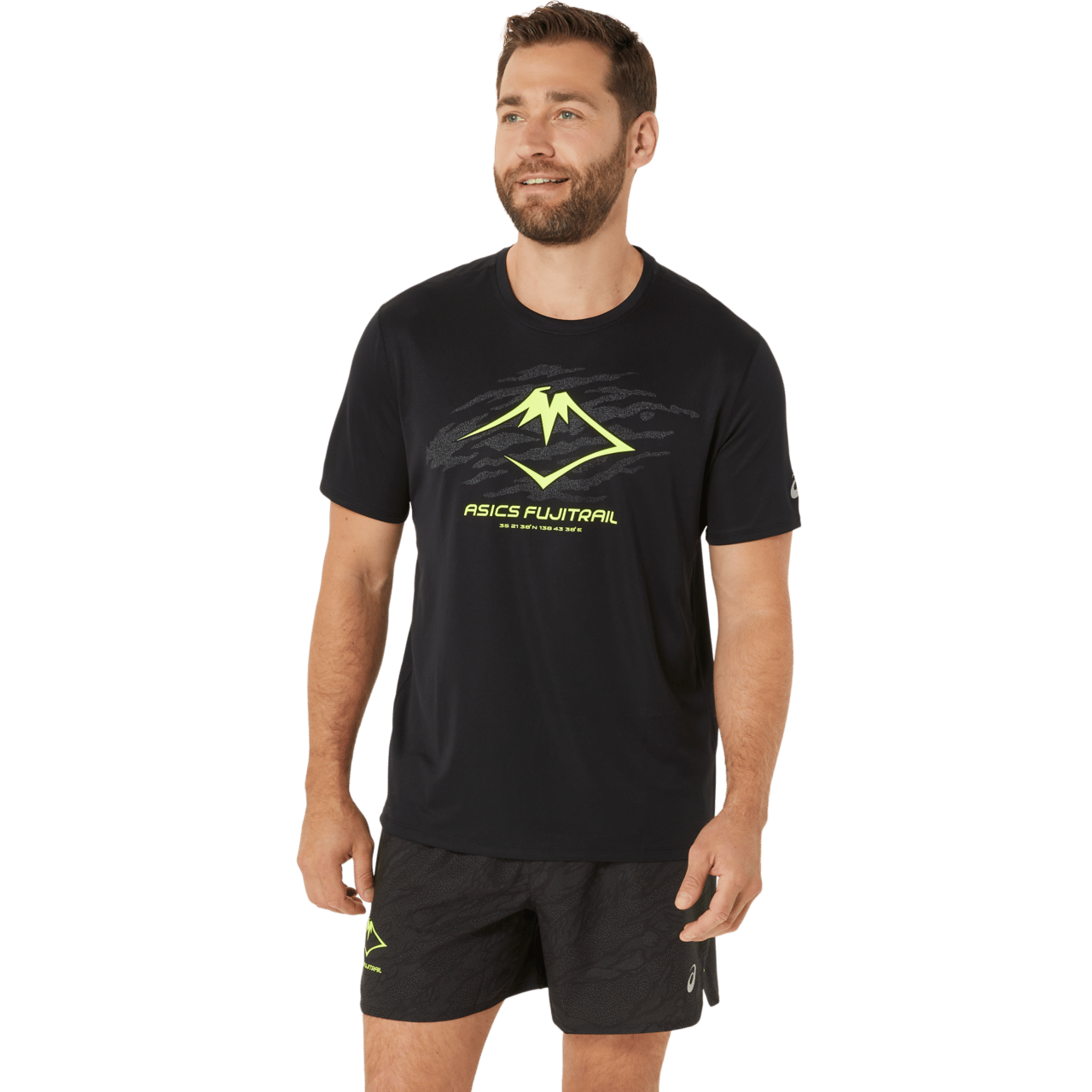 Asics Men's Fujitrail Logo Short Sleeve Top P. Black/Graphic Grey/Safety Yellow